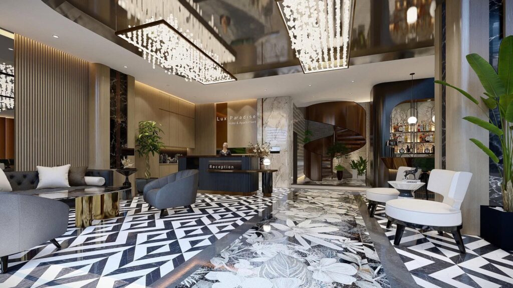 Dự Án Thiết Kế Nội Thất Sảnh Lễ Tân & Quầy Bar Khách Sạn Lux Paradise Hotel